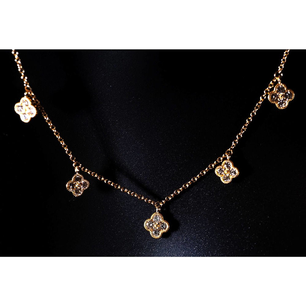 14K Yellow Gold Floral Necklace with 20 Diamonds,16-17-inchs
